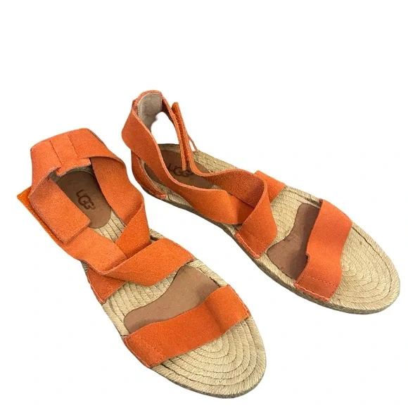 UGG Mila Suede Espadrille Sandals Orange Size 9 With Box - Picture 3 of 10